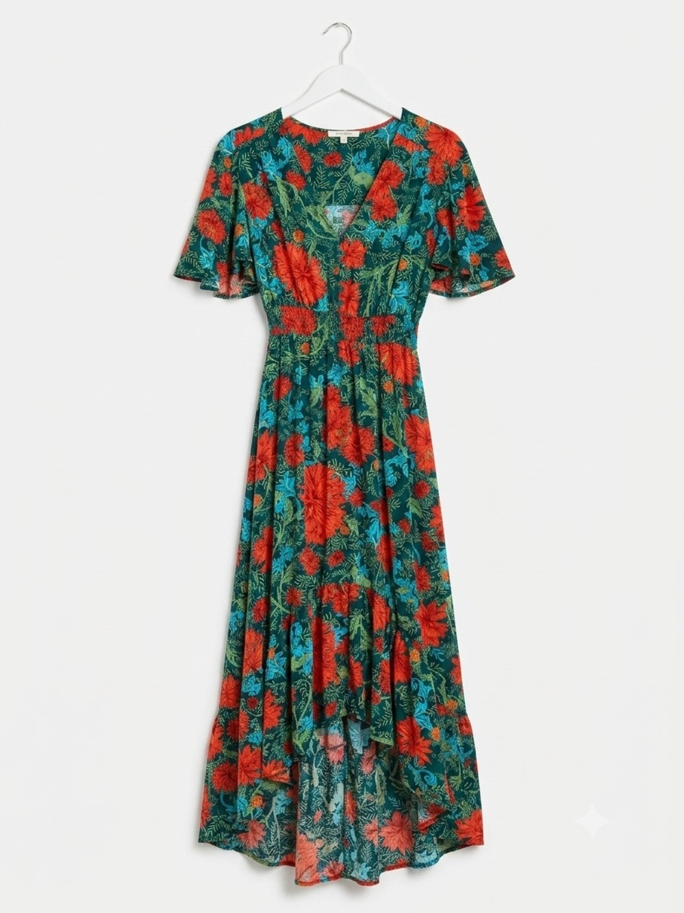 Abel the Label x Anthro Tropical Floral High-Low Maxi Dress Flutter Sleeve M